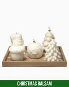Świece - Zestaw Śnieżny Wieczór – 6 elementów – 5 świece – Drewniana Podstawka – Dekoracja na Boże Narodzenie – Zapach Christmas Balsam - miniaturka - grafika 1
