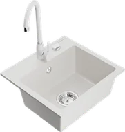 Zlewozmywaki z baterią - Mexen Milo zlewozmywak granitowy 1-komorowy z baterią kuchenną Telma, biały - 6505-20-670200-20 - miniaturka - grafika 1