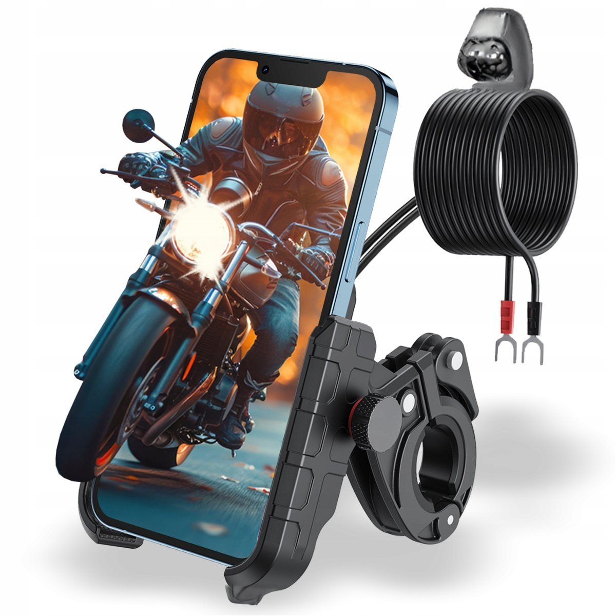 UCHWYT MOTOCYKLOWY NA TELEFON SZYBKA ŁADOWARKA USB QC3.0 MOTOCYKL + KABEL