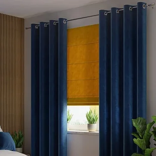 Gotowa zasłona z miękkiej welwetowej tkaniny Velvi, kolor granatowy na przelotkach 140x260 cm - Zasłony Gotowa zasłona z miękkiej welwetowej tkaniny Velvi, kolor granatowy na przelotkach 140x260 cm - Zasłony - miniaturka - grafika 1