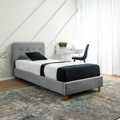 Stelaże pod materac - Łóżko Tapicerowane 90x200 cm ze Stelażem Jednoosobowe DENNIS Welurowe Szare - miniaturka - grafika 1