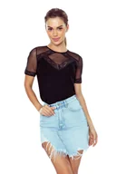 Bluzki damskie - Bluzka damska bluzka z koronką i tiulowymi wstawkami Persefona czarna M - miniaturka - grafika 1