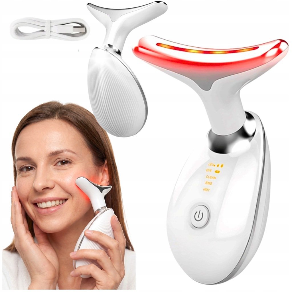 ELEKTRYCZNY MASAŻER DO TWARZY I SZYI EMS LED LIFTING FOTOTERAPIA WIBRACYJNY