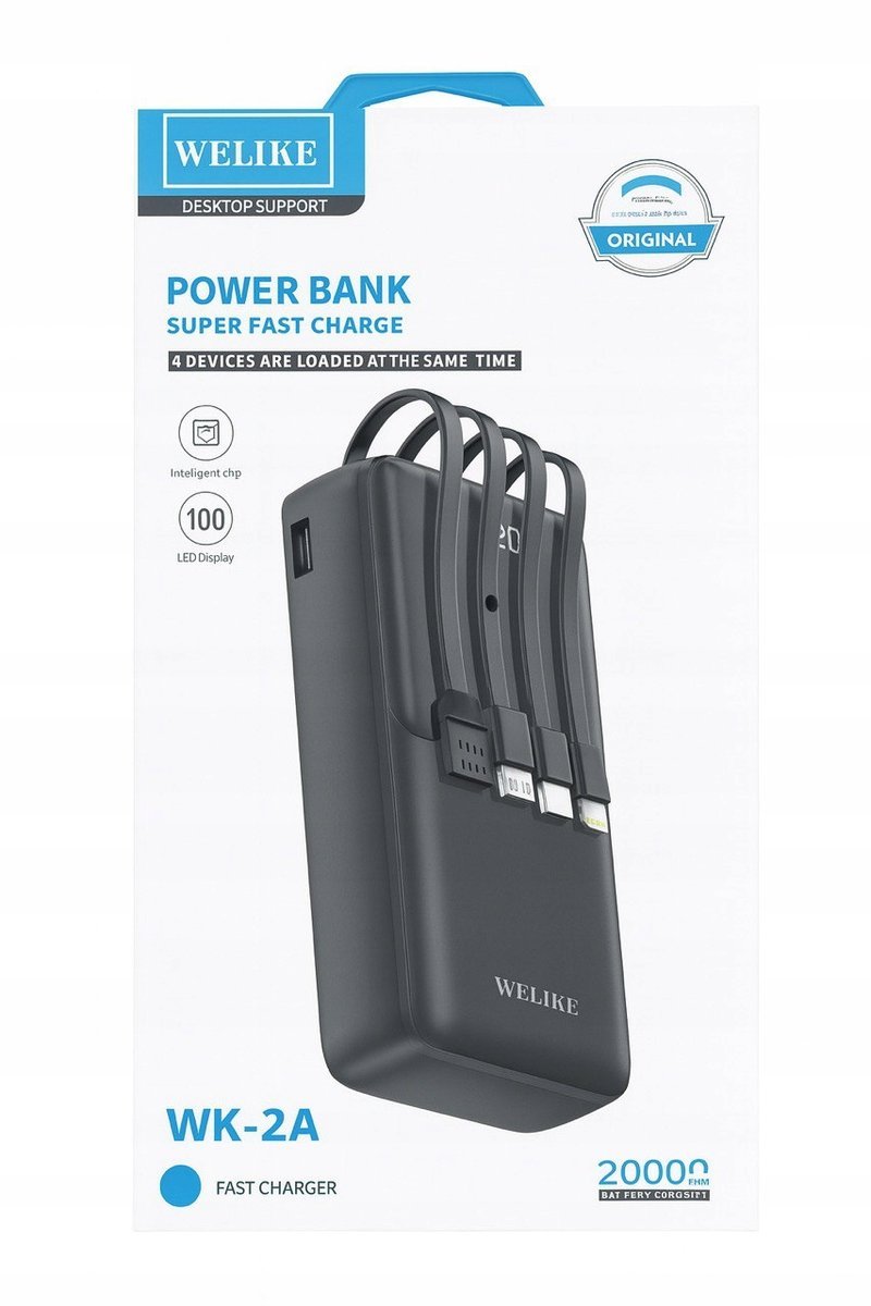 Powerbank 20000 mAh 22.5W 4w1/USB-C Szybkie i Mocne KABLE W ZESTAWIE
