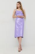 Sukienki - Bardot sukienka kolor fioletowy midi prosta - miniaturka - grafika 1