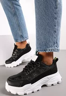 Sneakersy damskie - Czarne Sneakersy Sznurowane z Zaokrąglonym Noskiem na Grubej Podeszwie Alaiad - miniaturka - grafika 1