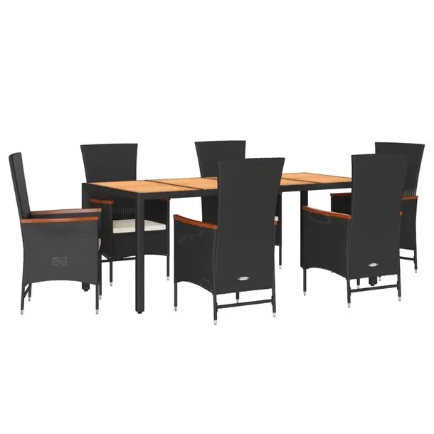 Zestaw mebli ogrodowych rattan PE - stół + 6 krzeseł - czarno-brązowy