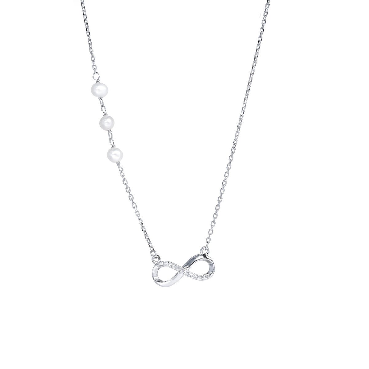 Srebrny naszyjnik 925 nieskończoność cyrkonie perły