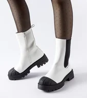 Botki damskie - Białe klasyczne ocieplane botki sztyblety Porcigatone-39 - miniaturka - grafika 1