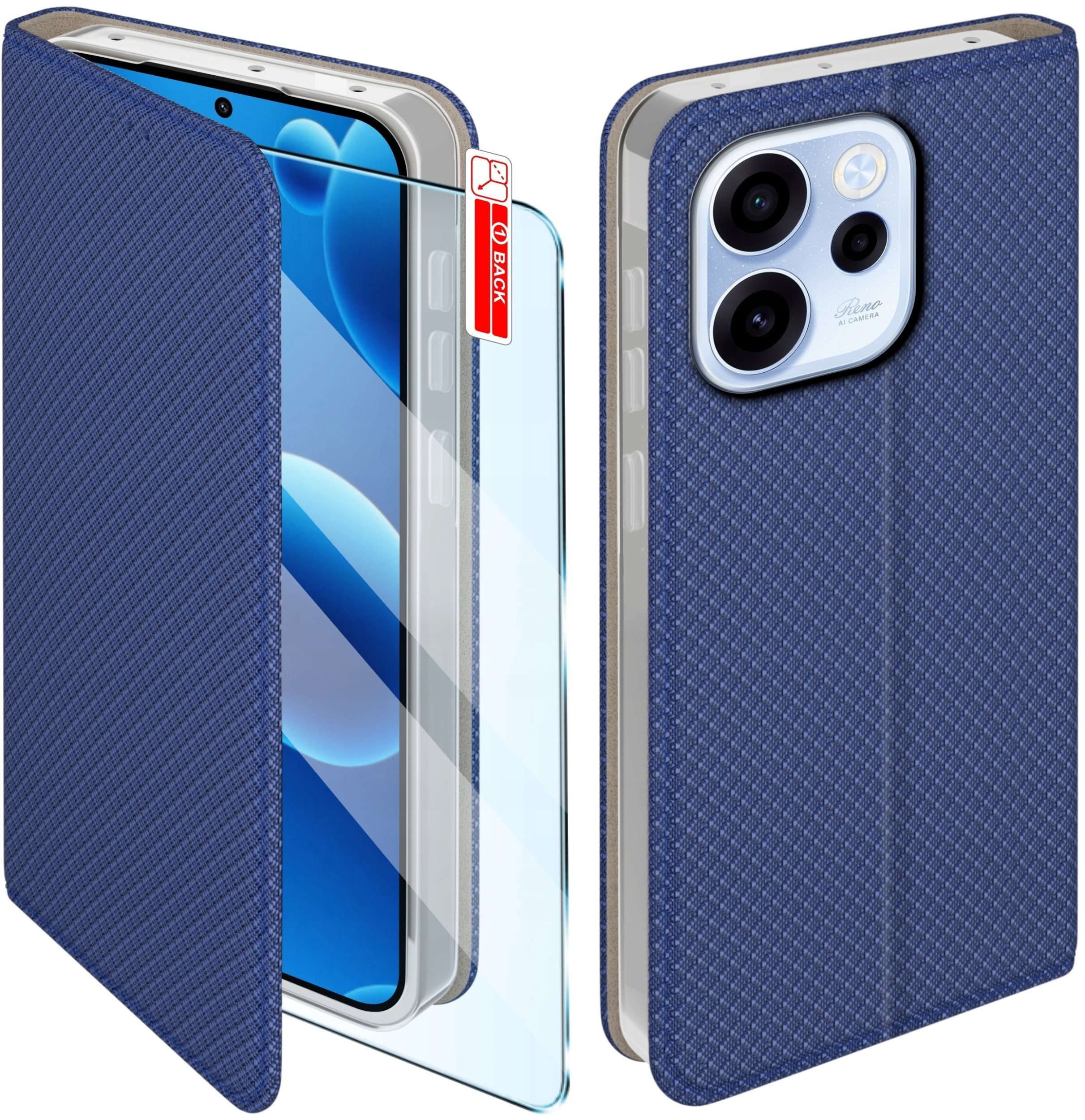krainaGSM Etui Z Klapką Do Oppo Reno 15 F Fs 5G Zamykane Granatowe Futerał + Szkło