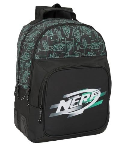 Safta NERF GAME - Podwójny plecak, dostosowany do wózka, idealny dla dzieci w różnym wieku, wygodny i wszechstronny, jakość i wytrzymałość, 32 x 15 x 42 cm, Czarny (Black), M, Casual