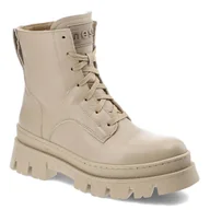 Botki damskie - Beżowe Botki Nessi Skórzane Ocieplane Buty Damskie - miniaturka - grafika 1