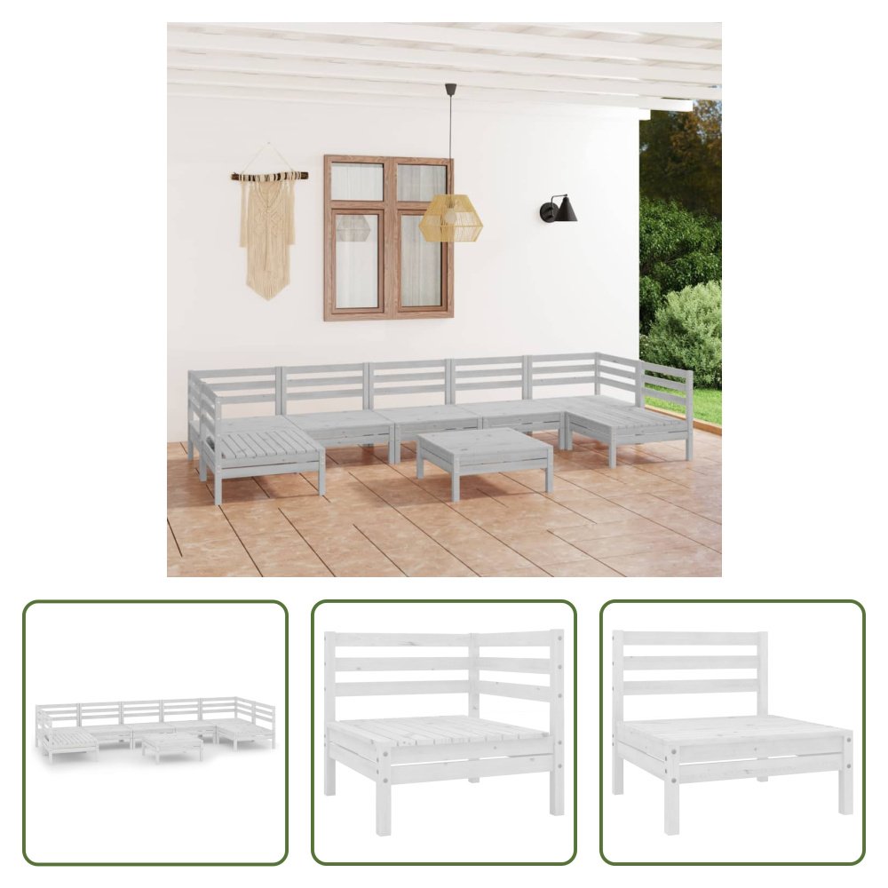 The Living Store 8-częściowy zestaw wypoczynkowy do ogrodu biały lite drewno sosnowe