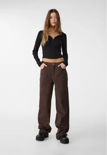Stradivarius Jeansy baggy w panterkę Brązowy 34 - Spodnie damskie - miniaturka - grafika 1