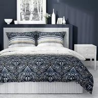 Pościel - Detexpol Pościel satynowa 220x200 3825 B Ornamenty niebieska czarna biała oreintalna Home Satin 4 - miniaturka - grafika 1