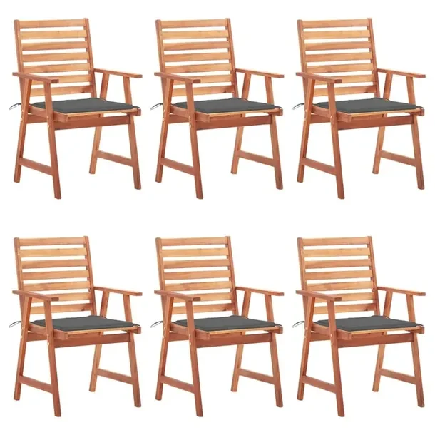 Zestaw 6 drewnianych krzeseł ogrodowych z antracytowymi poduszkami 56x62x9