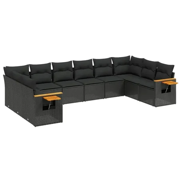 Modułowy zestaw mebli ogrodowych z poduszkami, czarny, rattan PE, 62x62x69