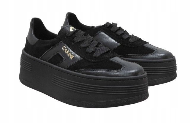 Czarne półbuty sneakersy Carinii B9992 damskie platforma skóra r.39