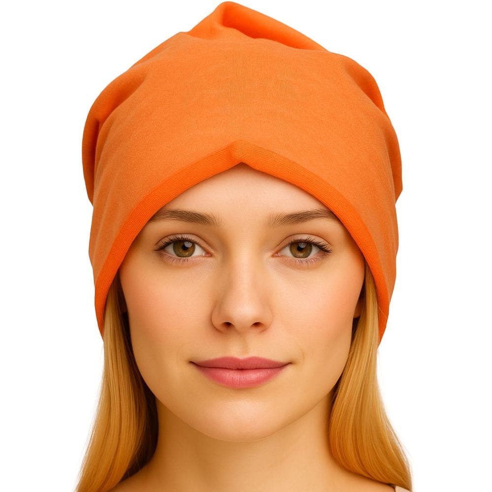 Czapka Damska Beanie Włoska Cienka Smerfetka Jednolita Pomarańczowa