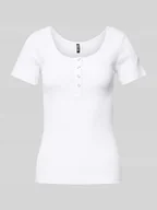 Koszulki i topy damskie - T-shirt o kroju slim fit z mieszanki bawełny z krótką listwą z zatrzaskami model ‘KITTE’ - miniaturka - grafika 1