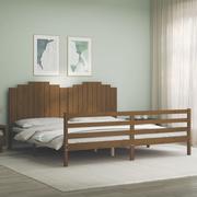 Łóżka - Rama łóżka z wezgłowiem, miodowy brąz, 200x200 cm, lite drewno Lumarko! - miniaturka - grafika 1
