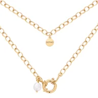 Naszyjniki - Złoty masywny naszyjnik z ozdobnym zapięciem i naturalną perłą - miniaturka - grafika 1