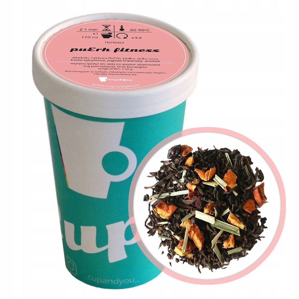 Herbata czerwona pu-erh FITNESS jabłka dzika róża trawa cytrynowa 170g - herbata liściasta sypana mieszanka napar susz