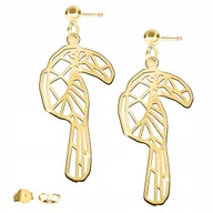 Kolczyki - Złote Kolczyki Wkrętki 925 Ażurowa Blaszka z Ptakiem Rajski Ptak Tukan - miniaturka - grafika 1