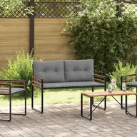 Ławki ogrodowe - vidaXL Ławka Z Warstwą Drewnianą Gładki jasnoszary 114 x 55 x 77 cm - miniaturka - grafika 1