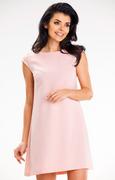 Sukienki - Elegancka sukienka mini z krótkim rękawem pudrowy róż A647, Kolor róż pudrowy, Rozmiar L, Awama - Primodo.com - miniaturka - grafika 1