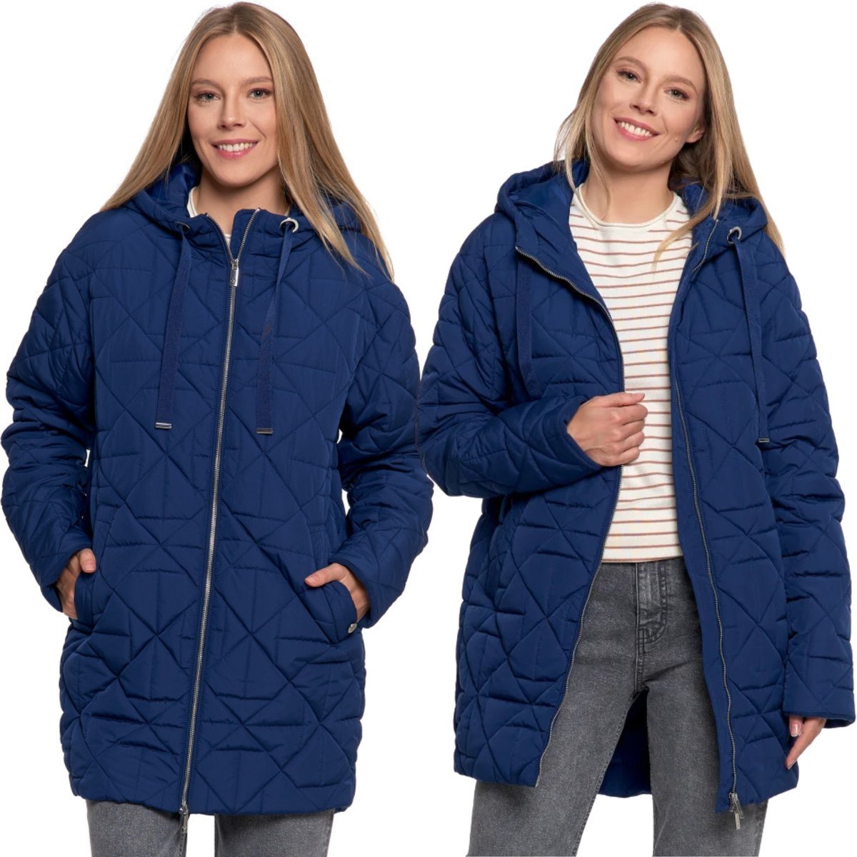 ELEGANCKA KURTKA DAMSKA PRZEJŚCIOWA Z KAPTUREM CIEPŁA JESIEŃ MORAJ S/M NAVY