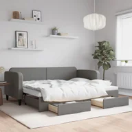 Sofy i kanapy - vidaXL Sofa rozsuwana z szufladami, ciemnoszara, 80x200 cm, tkanina - miniaturka - grafika 1