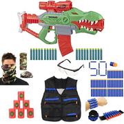 Zabawki militarne - Zestaw Nerf Dinosquad Rex-Rampage F0807 + cele + opaska + okulary + bandana + 50 strzałek waffle + kamizelka - miniaturka - grafika 1