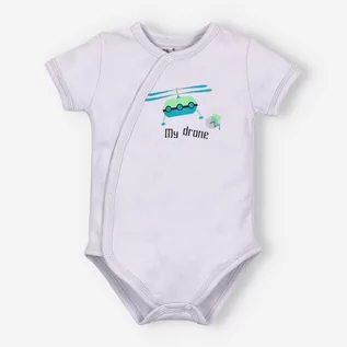 Body dla niemowląt - Jasno szare body kopertowe  DRONE z bawełny organicznej dla chłopca-56 - grafika 1