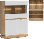 Witryny - Witryna niska Oszklona szafka do jadalni Dąb Cremona Biały MILTON ML04 - miniaturka - grafika 1