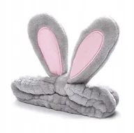 Ozdoby do włosów - MIĘCIUTKA OPASKA DO WŁOSÓW KOSMETYCZNA PLUSZOWA USZY KRÓLIKA SZARE - miniaturka - grafika 1