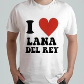 Koszulki męskie - Biała KOSZULKA Z NADRUKIEM MĘSKA ŚMIESZNA T-SHIRT I LOVE LANA DEL REY r. L - miniaturka - grafika 1