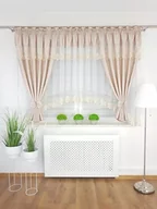 Firany - Firanka dekoracyjna z haftem-beżowa, firanki na taśmie, firana do salonu - miniaturka - grafika 1