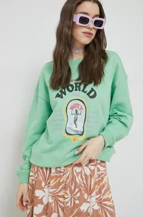 Bluzy damskie - Roxy bluza damska kolor zielony z nadrukiem - grafika 1