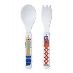 Zestaw sztućców dla dziecka, 2 el., Roboty | Maison Petit Jour uniw - Sztućce dla dzieci - miniaturka - grafika 1