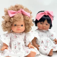 Domki dla lalek - Sukienka muślin biała w różowe kwiaty dla Miniland 38 cm i Paola Reina - miniaturka - grafika 1