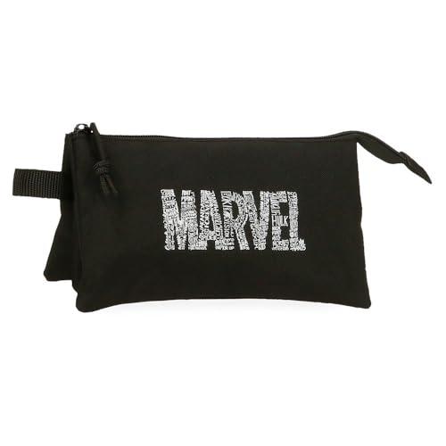 Joumma Marvel Characters Logo Potrójny piórnik Czarny 22x12x5 cms 1,32l Poliester, Czarny (Black), Talla única, Potrójne etui