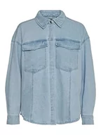 Bluzki damskie - VERO MODA Vmpaloma Ls Oversized Shirt Ga Noos bluzka damska, jasnoniebieski (light blue denim), S - miniaturka - grafika 1