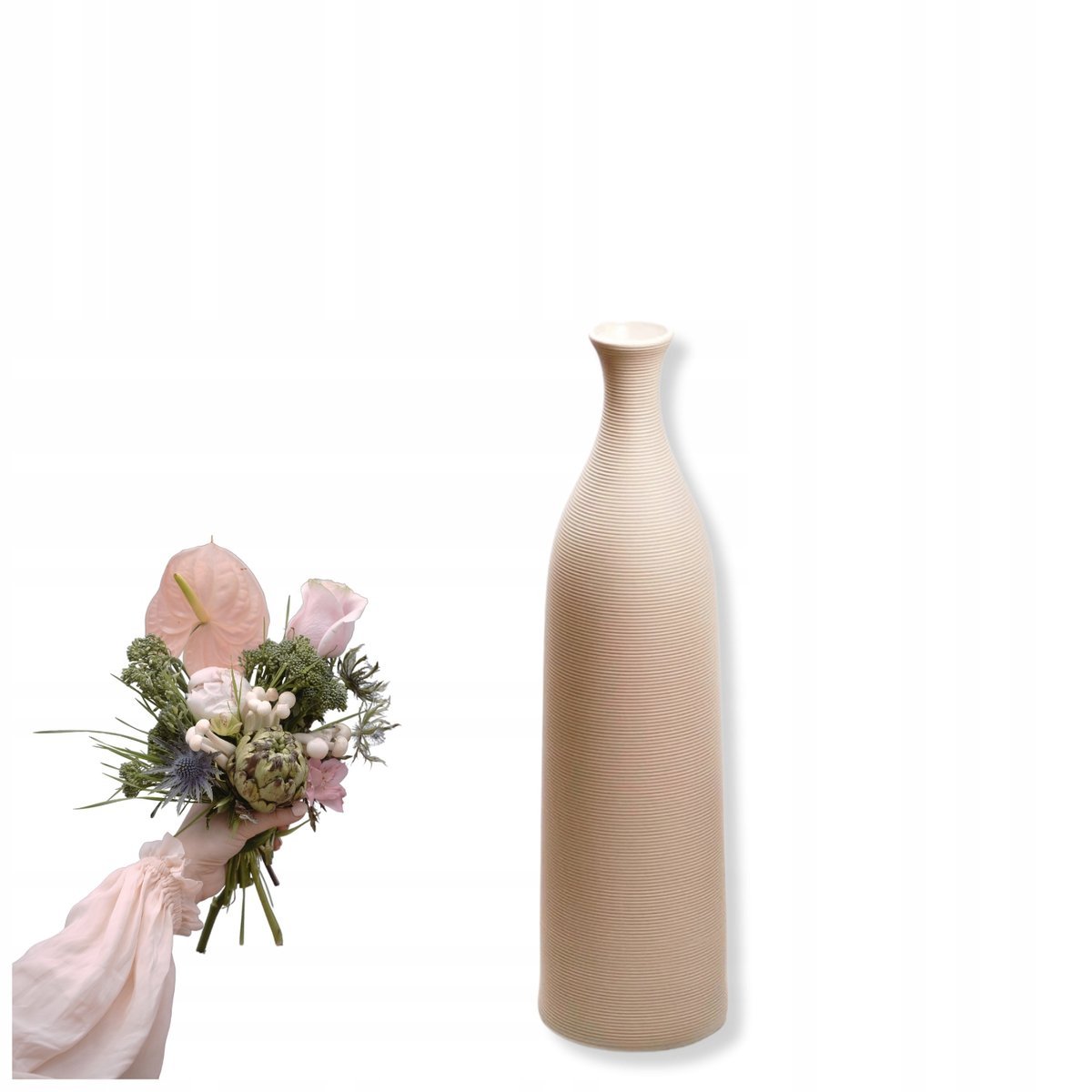 Wazon Flakon na Kwiaty Biały Kremowy Dekoracyjny Ceramiczny 25cm EstiloHome