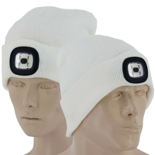 Ciepla Czapka Czołówka Z Latarka Led Ładowanie Usb Biała - Czapki damskie - miniaturka - grafika 1