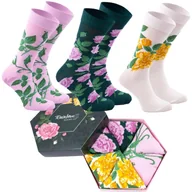 Skarpetki męskie - Skarpetki Na Prezent Bawełniane Damskie Ciekawe FlowerBox Rainbow Socks Kwiaty Dla Kobiet 3 Pary 41-46 - miniaturka - grafika 1