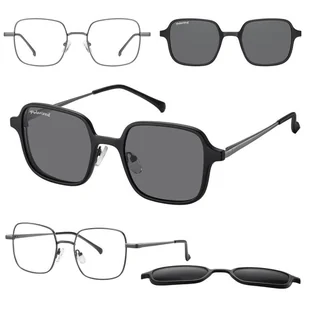 Okulary kwadratowe pod korekcję z polaryzacyjną nakładką przeciwsłoneczną CLIP-MC98B-1 grafitowe - Okulary korekcyjne, oprawki, szkła - miniaturka - grafika 1