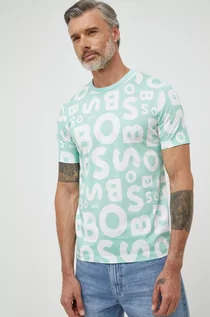 Koszulki męskie - BOSS t-shirt bawełniany kolor zielony wzorzysty - Boss - grafika 1