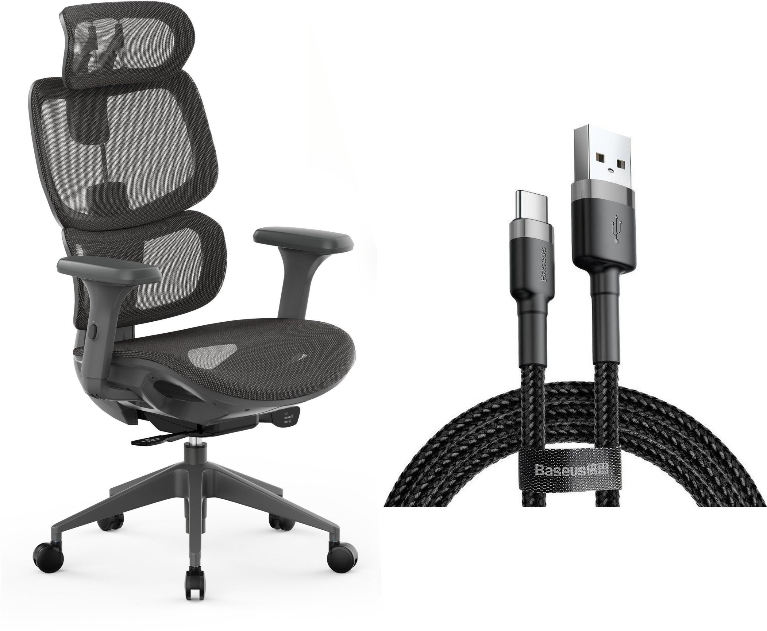 SENSE7 Krzesło biurowe Nobu Grafitowe + kabel usb