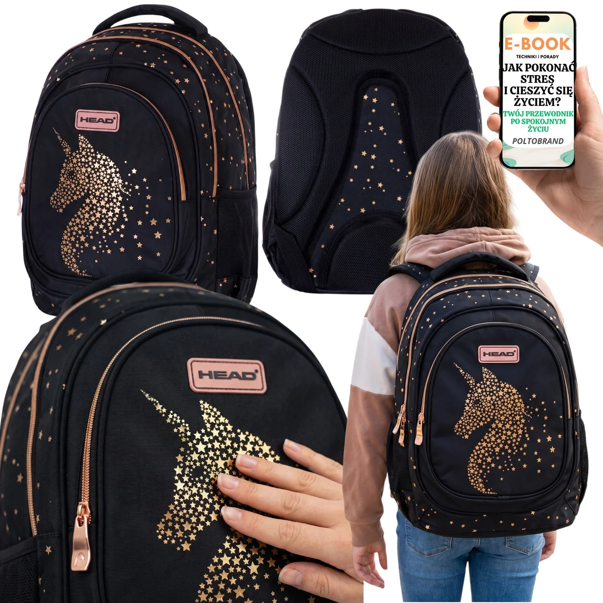 Astra HEAD Plecak Classy Gold Wodoodporny dla Dziewczynki + E-BOOK-1